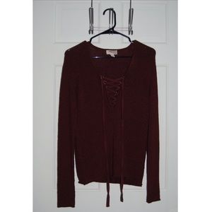 Maroon Lace Up Sweater